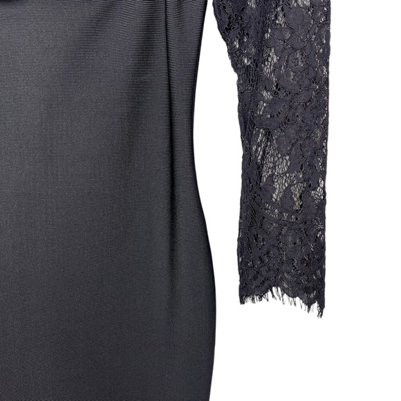 NEW DESIGNER BLACK LACE LONG SLEEVE CLASSIC BANDAGE DRESS SWEETHEART NECK SIZE L - Picture 10 of 16